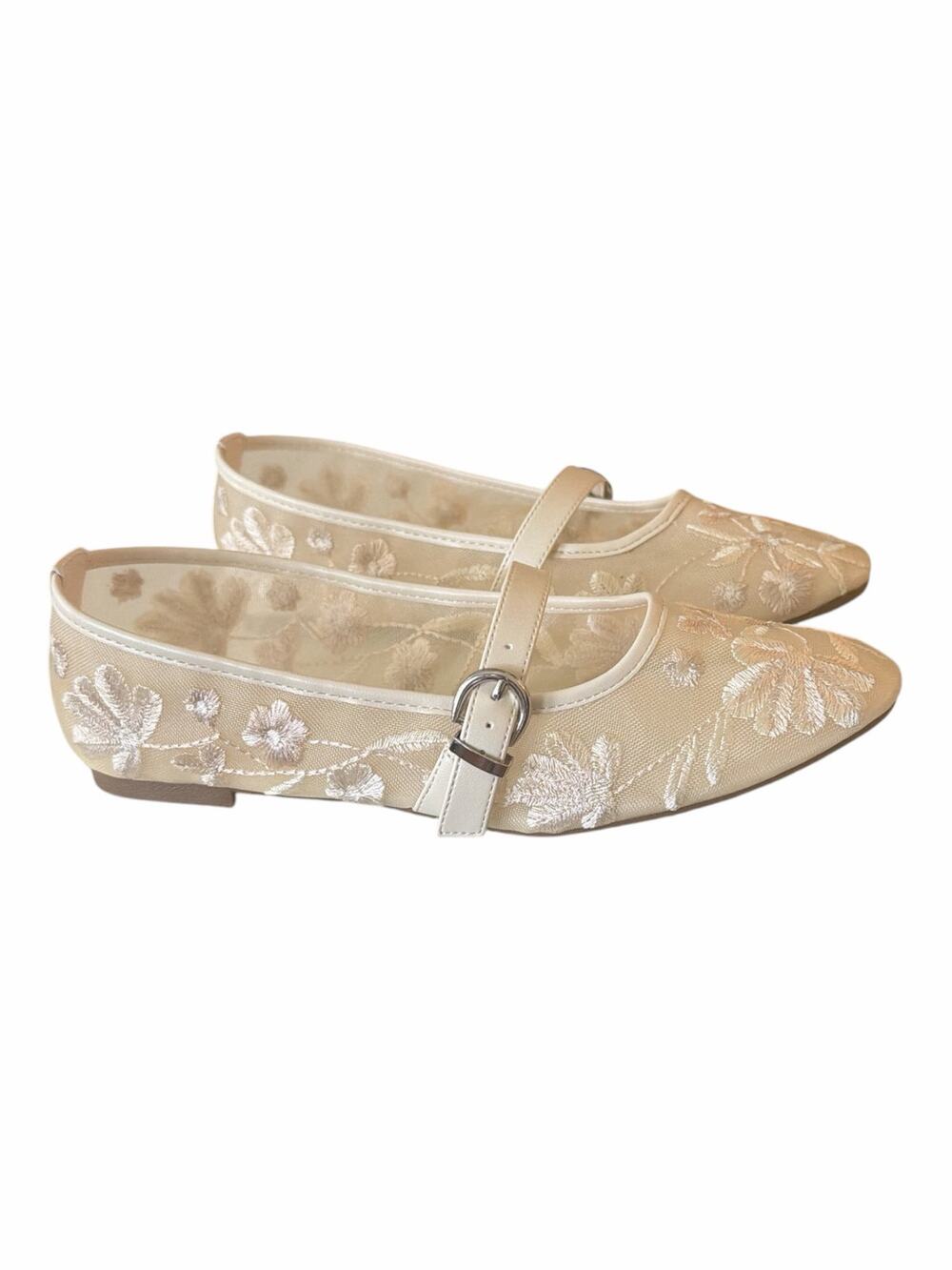 MIA Bluet Embroidered Mesh Mary Jane Ballet Flats – Ivory – Size 7.5